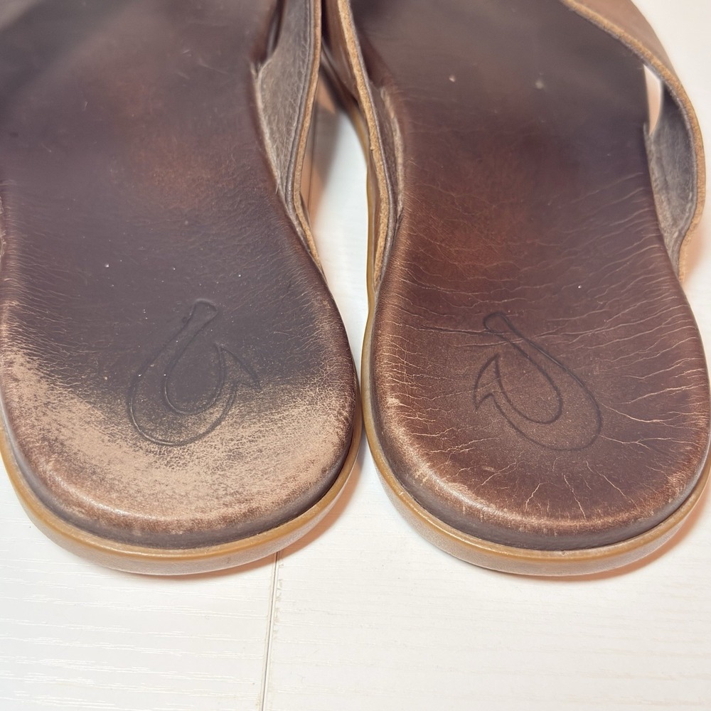 OluKai Nalukai Leather Flip Flop Thong Sandals Brown 10386-6363 Men's Sz 14 - Picture 4 of 7